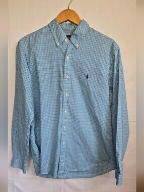 Ralph Lauren Navy,Teal & White Micro Checked LS Button Down Dress Shirt-Size L